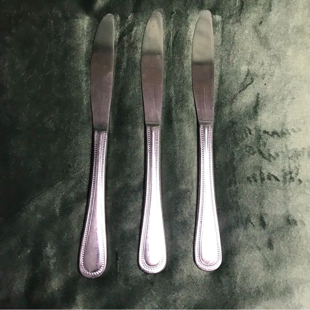 GIBSON Stainless Steel China Beaded Modern Solid Knife 8.5" Flatware Set Of 3